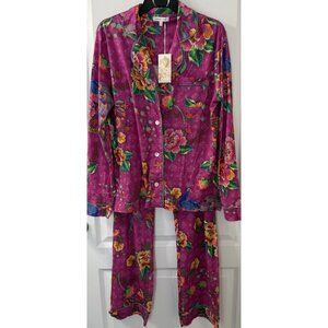Johnny Was SMALL Carly Darnahtra Pink Floral Longsleeve Pajama PJ Set NEW